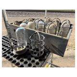 Large Lot of 14 Antique Lead Glass Industrial Bullet Lights with 8 Ceramic Sockets & 13 Aluminum Cages Large Lot of 14 Antique Lead Glass Industrial Bullet Lights with 8 Ceramic Sockets & 13 Aluminum Cages