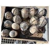 Large Lot of 14 Antique Lead Glass Industrial Bullet Lights with 8 Ceramic Sockets & 13 Aluminum Cages Large Lot of 14 Antique Lead Glass Industrial Bullet Lights with 8 Ceramic Sockets & 13 Aluminum Cages