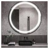 30 in. W x 30 in. H Round Aluminum Framed LED Light with 3-Color and Anti-Fog Wall Bathroom Vanity Mirror in Gold Customer Returns See Pictures