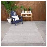 Hampton Bay Natural Ash Grey 8 ft. x 10 ft. Striped Indoor/Outdoor Patio Area Rug  Customer Returns See Pictures