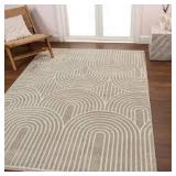 JONATHAN Y Ariana MidCentury Art Deco Striped Arches 2-Tone High-Low White/Cream 8 ft. x 10 ft. Area Rug  Customer Returns See Pictures