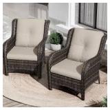 2-Piece Wicker Patio Outdoor Lounge Chair  with Beige Cushions   Customer Returns See Pictures