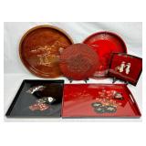 Japanese Serving Tray/Platter Assortment - 6 Pieces - Wood and Lacquerware Japanese Serving Tray/Platter Assortment - 6 Pieces - Wood and Lacquerware