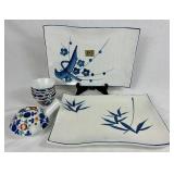 Koransha Porcelain Tea Set with 5 Cups and Teapot plus Japanese Two Large Serving Sushi Tray Koransha Porcelain Tea Set with 5 Cups and Teapot plus Japanese Two Large Serving Sushi Tray