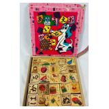 Vintage Japanese Wooden Hiragana Block Set and Books of Birds, Frogs and Moonlight plus Hiro Vintage Japanese Wooden Hiragana Block Set and Books of Birds, Frogs and Moonlight plus Hiro