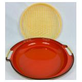 Japanese Tray Collection - Double Walled Soba Tray, Two Teak Serving Trays,  Two Red & Black Lacquered Round Trays and Square Hand Painted Black Tray Japanese Tray Collection - Double Walled Soba Tray, Two Teak Serving Trays,  Two Red & Black Lacquered Round Trays and Square Hand Painted Black Tray