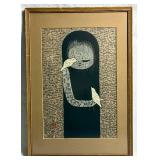 Set of Framed Japanese Woodblock Prints by Kaory Kawano - "Girl with Candle" and "Girl with Small Birds" Set of Framed Japanese Woodblock Prints by Kaory Kawano - "Girl with Candle" and "Girl with Small Birds"
