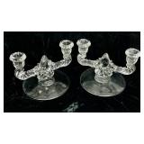 Vintage Waterford Crystal Footed Bowl and  Set of Two  New Martinsville Depression Glass Double Candlestick Holders Vintage Waterford Crystal Footed Bowl and  Set of Two  New Martinsville Depression Glass Double Candlestick Holders