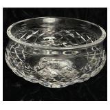 Vintage Waterford Crystal Footed Bowl and  Set of Two  New Martinsville Depression Glass Double Candlestick Holders Vintage Waterford Crystal Footed Bowl and  Set of Two  New Martinsville Depression Glass Double Candlestick Holders