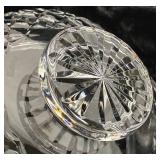 Vintage Waterford Crystal Footed Bowl and  Set of Two  New Martinsville Depression Glass Double Candlestick Holders Vintage Waterford Crystal Footed Bowl and  Set of Two  New Martinsville Depression Glass Double Candlestick Holders
