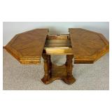 Mid Century Octagonal Dining Table with Leaf and Four Vinyl Barrel Chairs on Wheels Mid Century Octagonal Dining Table with Leaf and Four Vinyl Barrel Chairs on Wheels