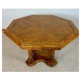 Mid Century Octagonal Dining Table with Leaf and Four Vinyl Barrel Chairs on Wheels Mid Century Octagonal Dining Table with Leaf and Four Vinyl Barrel Chairs on Wheels