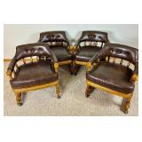 Mid Century Octagonal Dining Table with Leaf and Four Vinyl Barrel Chairs on Wheels Mid Century Octagonal Dining Table with Leaf and Four Vinyl Barrel Chairs on Wheels