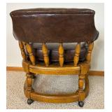Mid Century Octagonal Dining Table with Leaf and Four Vinyl Barrel Chairs on Wheels Mid Century Octagonal Dining Table with Leaf and Four Vinyl Barrel Chairs on Wheels