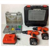 Two Black and Decker Firestorm Cordless 12V Drill with Case and 2 Batteries plus charger Two Black and Decker Firestorm Cordless 12V Drill with Case and 2 Batteries plus charger