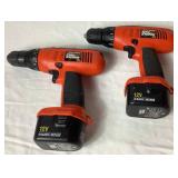 Two Black and Decker Firestorm Cordless 12V Drill with Case and 2 Batteries plus charger Two Black and Decker Firestorm Cordless 12V Drill with Case and 2 Batteries plus charger