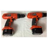 Two Black and Decker Firestorm Cordless 12V Drill with Case and 2 Batteries plus charger Two Black and Decker Firestorm Cordless 12V Drill with Case and 2 Batteries plus charger