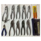 Collection of Pliers, Cutters, Vise Grips, Needle Nose, Curved Saw, Slip Joint, Wire Strippers, Squueze Pliers, Snap Ring Collection of Pliers, Cutters, Vise Grips, Needle Nose, Curved Saw, Slip Joint, Wire Strippers, Squueze Pliers, Snap Ring