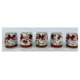 Vintage Kutaniware Japanese Tea Set - Set of 6- Red and Gold Floral Vintage Kutaniware Japanese Tea Set - Set of 6- Red and Gold Floral