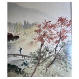 Framed Japanese Watercolor Prints featuring Mountain Landscape and Village Scenes Framed Japanese Watercolor Prints featuring Mountain Landscape and Village Scenes