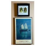 Framed Poster "Sailing Boats: Night by Hiroshi Yoshida from the 2002 Minneapolis of Art Exhibit and Framed Art Piece of Two Origami Kimonos Framed Poster "Sailing Boats: Night by Hiroshi Yoshida from the 2002 Minneapolis of Art Exhibit and Framed Art Piece of Two Origami Kimonos