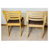 Two Wooden Dining Chairs with Vinyl Upholstered Cushions Two Wooden Dining Chairs with Vinyl Upholstered Cushions