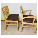 Two Wooden Dining Chairs with Vinyl Upholstered Cushions Two Wooden Dining Chairs with Vinyl Upholstered Cushions