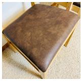 Two Wooden Dining Chairs with Vinyl Upholstered Cushions Two Wooden Dining Chairs with Vinyl Upholstered Cushions