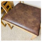 Two Wooden Dining Chairs with Vinyl Upholstered Cushions Two Wooden Dining Chairs with Vinyl Upholstered Cushions