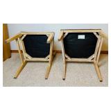 Two Wooden Dining Chairs with Vinyl Upholstered Cushions Two Wooden Dining Chairs with Vinyl Upholstered Cushions