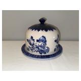 Antique English Blue Floral Ironstone  Cheese Dome with Plate Antique English Blue Floral Ironstone  Cheese Dome with Plate