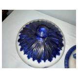 Antique English Blue Floral Ironstone  Cheese Dome with Plate Antique English Blue Floral Ironstone  Cheese Dome with Plate