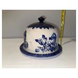Antique English Blue Floral Ironstone  Cheese Dome with Plate Antique English Blue Floral Ironstone  Cheese Dome with Plate