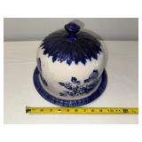 Antique English Blue Floral Ironstone  Cheese Dome with Plate Antique English Blue Floral Ironstone  Cheese Dome with Plate
