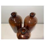 Set of 3 Vintage Amber Glass Bottles Set of 3 Vintage Amber Glass Bottles