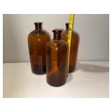 Set of 3 Vintage Amber Glass Bottles Set of 3 Vintage Amber Glass Bottles