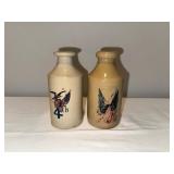 Pair of Patriotic 4th of July Theme English Stoneware Bottles Pair of Patriotic 4th of July Theme English Stoneware Bottles