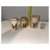 Set of 4 Patriotic Antique English Ironstone Jars with Eagle and Flag Motifs Set of 4 Patriotic Antique English Ironstone Jars with Eagle and Flag Motifs