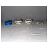Set of 4 Vintage Christmas-Themed Ironstone and Blue Milk Glass Containers Set of 4 Vintage Christmas-Themed Ironstone and Blue Milk Glass Containers