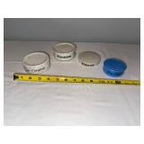 Set of 4 Vintage Christmas-Themed Ironstone and Blue Milk Glass Containers Set of 4 Vintage Christmas-Themed Ironstone and Blue Milk Glass Containers