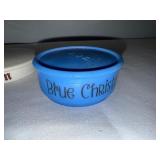 Set of 4 Vintage Christmas-Themed Ironstone and Blue Milk Glass Containers Set of 4 Vintage Christmas-Themed Ironstone and Blue Milk Glass Containers