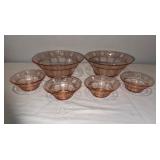 Vintage Pink Depression Glass Bowl Set with Floral Design - 6 Piece Vintage Pink Depression Glass Bowl Set with Floral Design - 6 Piece