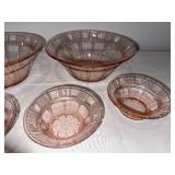 Vintage Pink Depression Glass Bowl Set with Floral Design - 6 Piece Vintage Pink Depression Glass Bowl Set with Floral Design - 6 Piece