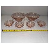 Vintage Pink Depression Glass Bowl Set with Floral Design - 6 Piece Vintage Pink Depression Glass Bowl Set with Floral Design - 6 Piece