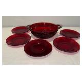Ruby Red Depression Glass Serving Bowl with 5 Matching Plates Ruby Red Depression Glass Serving Bowl with 5 Matching Plates