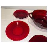Ruby Red Depression Glass Serving Bowl with 5 Matching Plates Ruby Red Depression Glass Serving Bowl with 5 Matching Plates