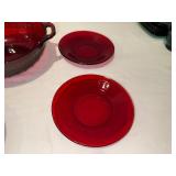 Ruby Red Depression Glass Serving Bowl with 5 Matching Plates Ruby Red Depression Glass Serving Bowl with 5 Matching Plates