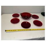 Ruby Red Depression Glass Serving Bowl with 5 Matching Plates Ruby Red Depression Glass Serving Bowl with 5 Matching Plates