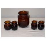 Vintage English Amber Glass Marmite Jars Set - 16 oz & Four 1 oz Collectibles Vintage English Amber Glass Marmite Jars Set - 16 oz & Four 1 oz Collectibles