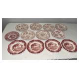 Vintage Red and White Stamped Transferware Plate Collection, 12 Pieces Vintage Red and White Stamped Transferware Plate Collection, 12 Pieces